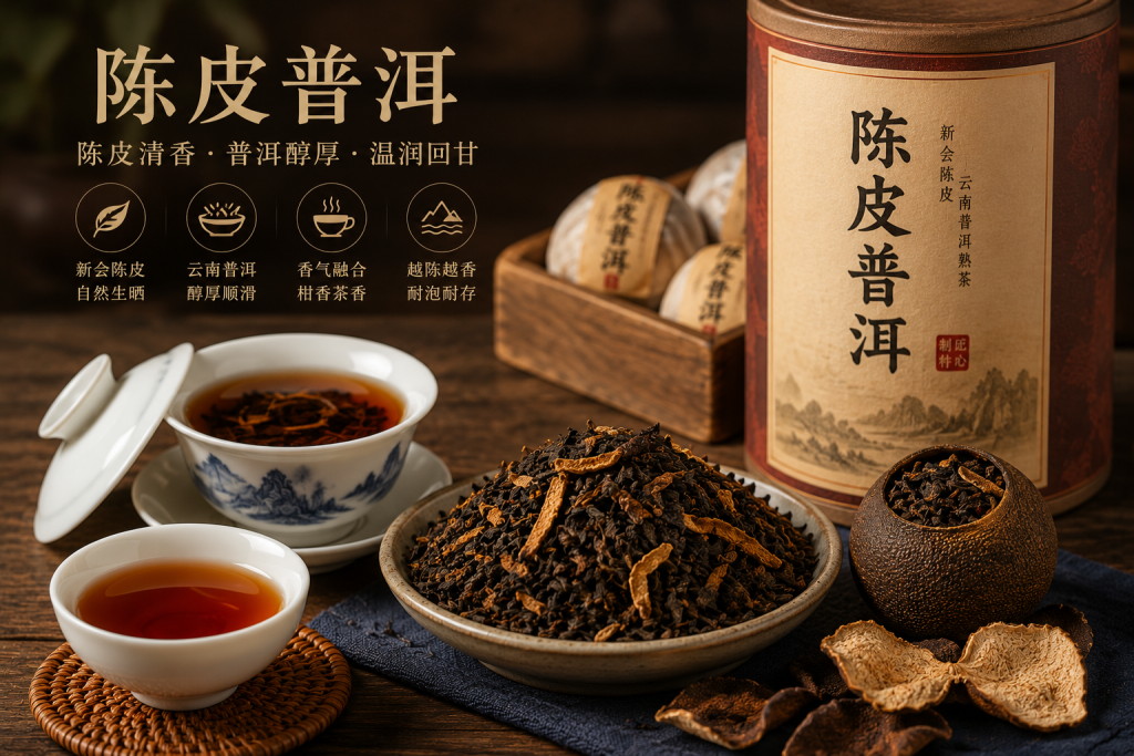 陈皮普洱：陈皮清香与普洱醇厚融合的再加工茶